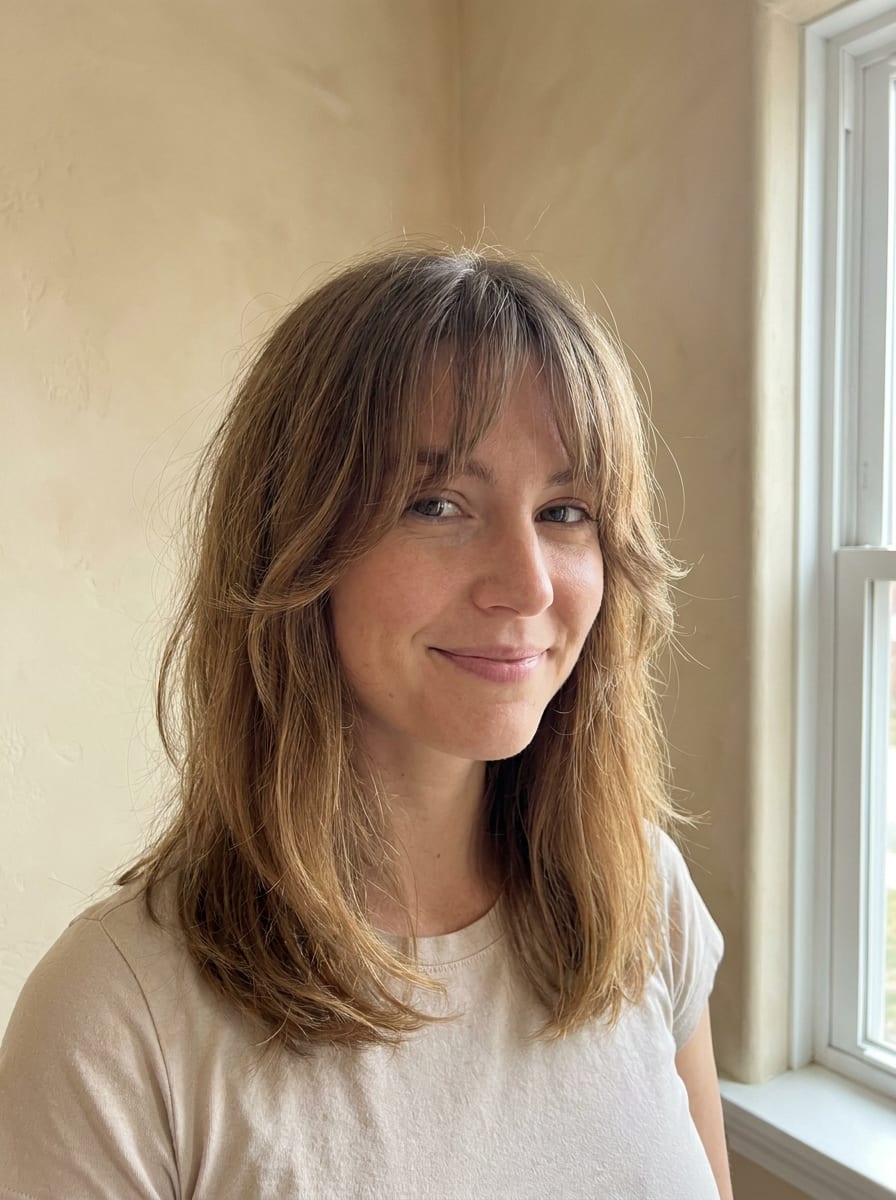 Mittellange Haare mit Pony und Face Framing - mittellange Frisur mit Pony